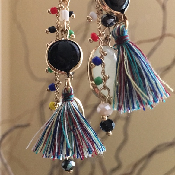 Boho chic drop earrings. Gold plate. - Picture 4 of 5